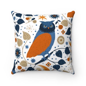 Scandinavian Owl Pillow - Boho Scandi Owl Throw Pillow, Fall Home Decor, Owl Nursery Pillow