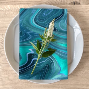 Teal Cloth Napkins - Abstract Agate Blue Swirl Turquoise Cloth Napkins Set Of 4