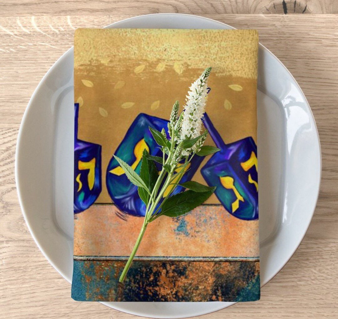 Hanukkah Napkins Hanukkah Dinner Napkins Cloth Dreidel Art Etsy