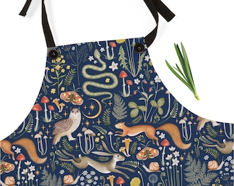Cute Kitchen Apron For Women, Forest Animal Aprons Dark Cottagecore Apron