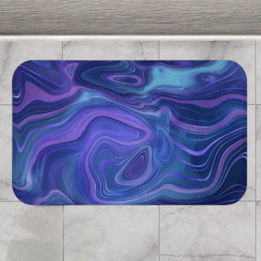 Kitchen Floor Mat Blue Kitchen Floor Rug, Dark Blue Bath Mat, Marble