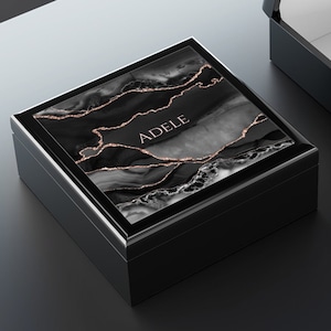 Black Geode Art Keepsake Box - Personalized Wooden Rose Gold Art Modern Jewelry Box For Women Modern Keepsake Box Gift