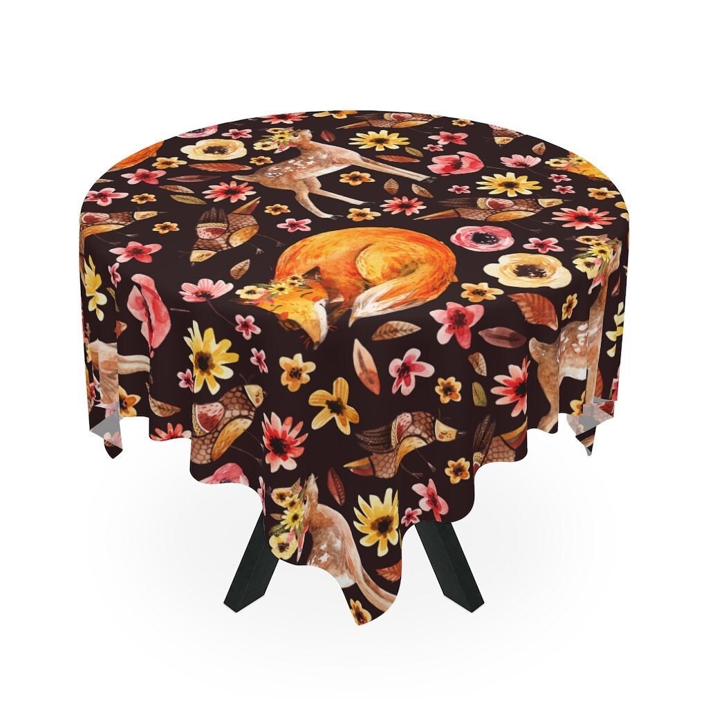 Cute Fall Woodland Tablecloth Floral Fox Baby Shower Tablecloth Deer Autumn Floral Animal Baby Shower Table Decor