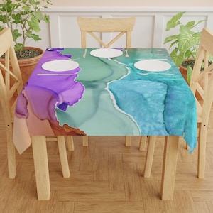 Alcohol Ink Colorful Tablecloth - Eclectic Abstract Art Tie Dye Marble Tablecloth For Kitchen