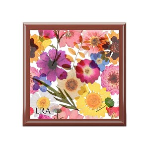 Flower Memory Box - Custom Mothers Day Jewelry Box Pressed Flower Art Printed Wood Memory Box