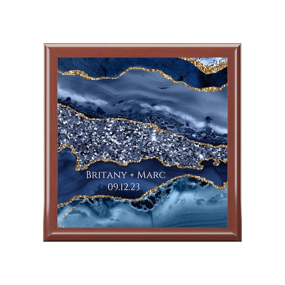 Sapphire Blue Art Memory Box Wooden - Geode Custom