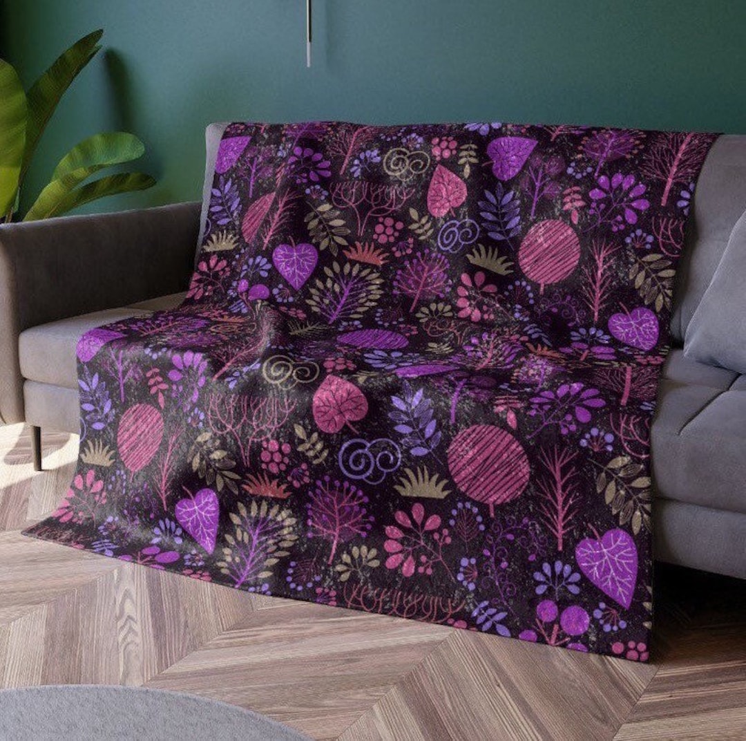 Dark Purple Throw Blanket Trees Nature Purple Pink Leaf Etsy