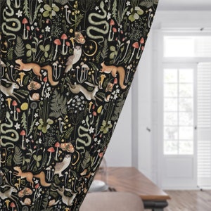 Woodland Blackout Curtain Dark - Cottagecore Woodland Animals, 84 inch, Enchanted Forest Owl Witchy Bay Window Curtains Nursery Curtain