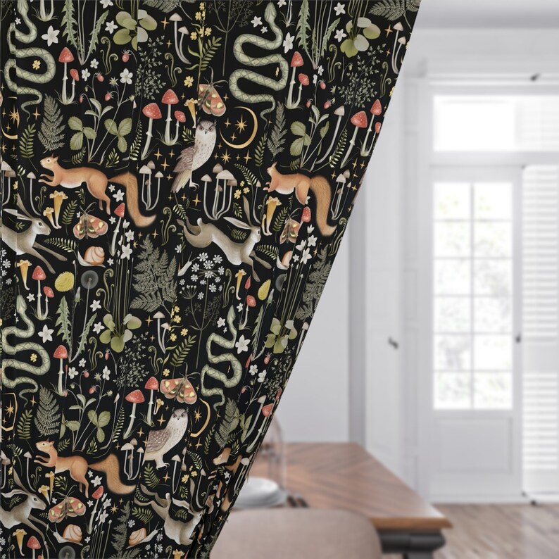 Woodland Blackout Curtain Dark Cottagecore Woodland Animals - Etsy