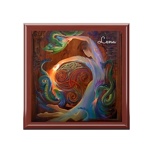 Celtic Dragon Jewelry Box - Custom Irish Gift Wood Box Gift for Irish Woman Ireland Jewelry Keepsakes Box