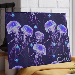 Jellyfish Ocean Glass Cutting Board Personalized - Dark Purple Jellyfish Decor Chopping Board For Kitchen