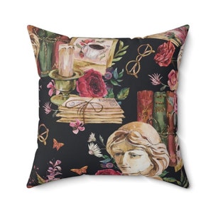 Dark Academia Pillow - Vintage Book Art Pillow, Reading Pillow, Gothic Vintage Floral Pillow