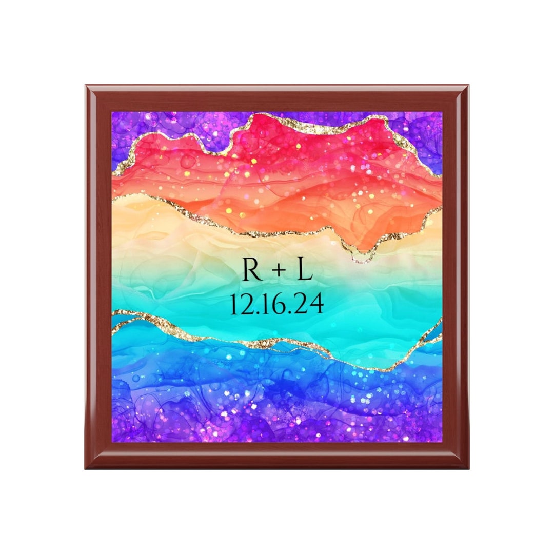 Rainbow Jewelry Box Wood Personalized Rainbow Keepsake Box Etsy