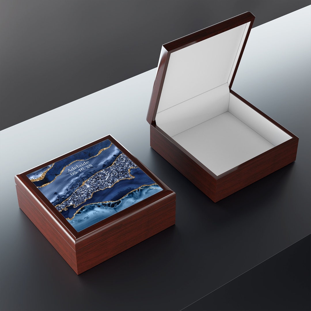 Custom Blue Jewelry Box for Couples Blue Agate Art Keepsakes Etsy