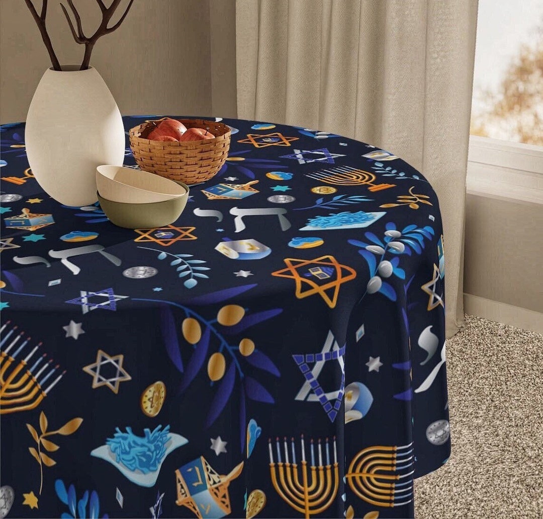 Hanukkah Tablecloth Decorations Blue Hanukkah Jewish Home Decor Menorah