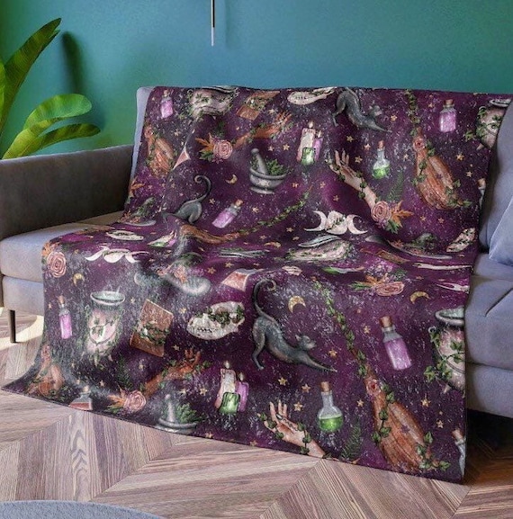 Woodland Witch Blanket Purple Witchy Forest Dark Cottagecore Throw Blanket Witchcraft Moon Cauldron Halloween Blanket Gift Etsy UK