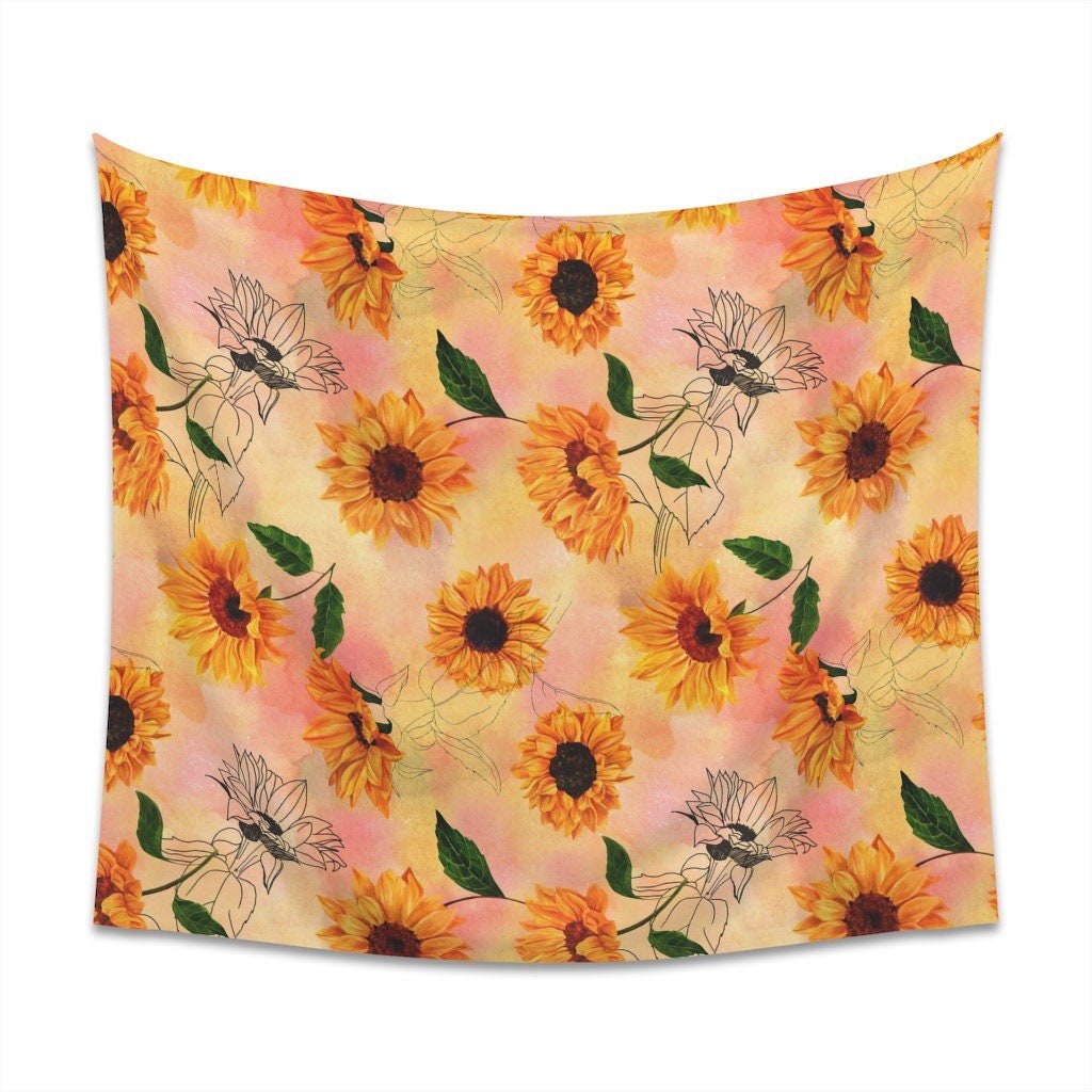 Discover Boho Sunflower Wall Tapestry - Pink Yellow Bohemian Sunflower Tapestry Flower