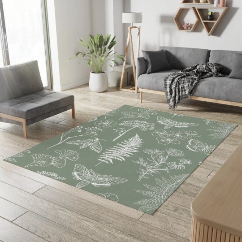 Sage Green Rug for Living Room Botanical Nature Sage Green Etsy
