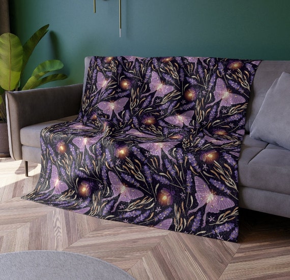 Lavender Luna Moth Throw Blanket for Girls Soft Dark Purple