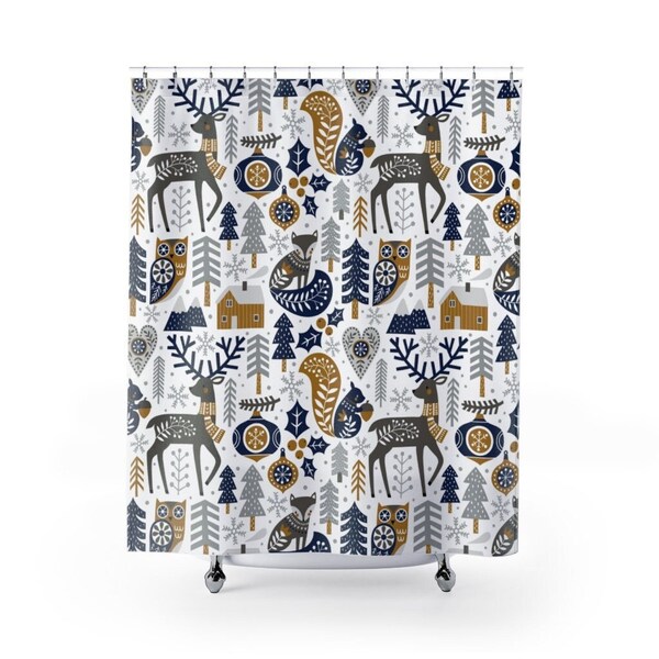 Christmas Shower Curtain Etsy