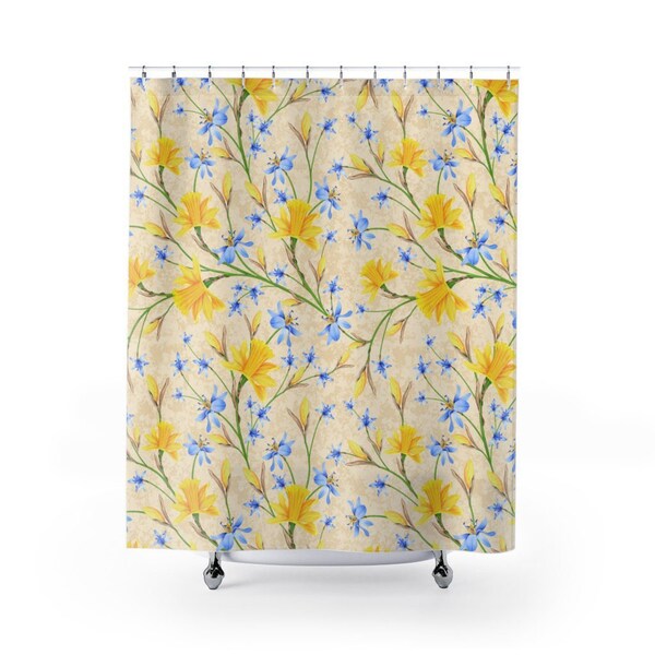 Blue and Yellow Shower Curtains Etsy