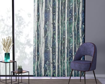 Green Watercolor Forest Tree Silhouette Blackout Curtains – Room Darkening Curtains For Bedroom, 52x84 Inches