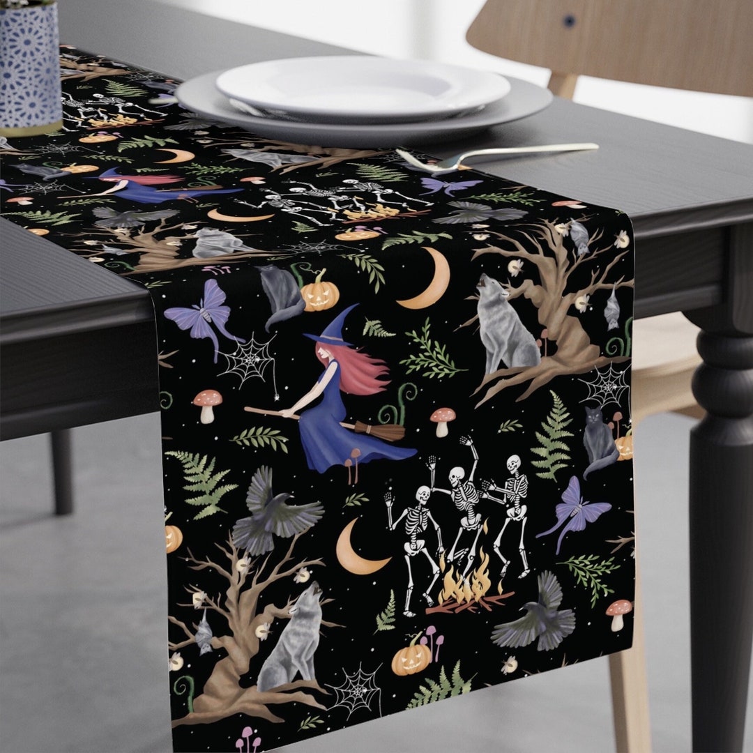Halloween Table Runner Cute Woodland Witchy Table Runner Dancing ...