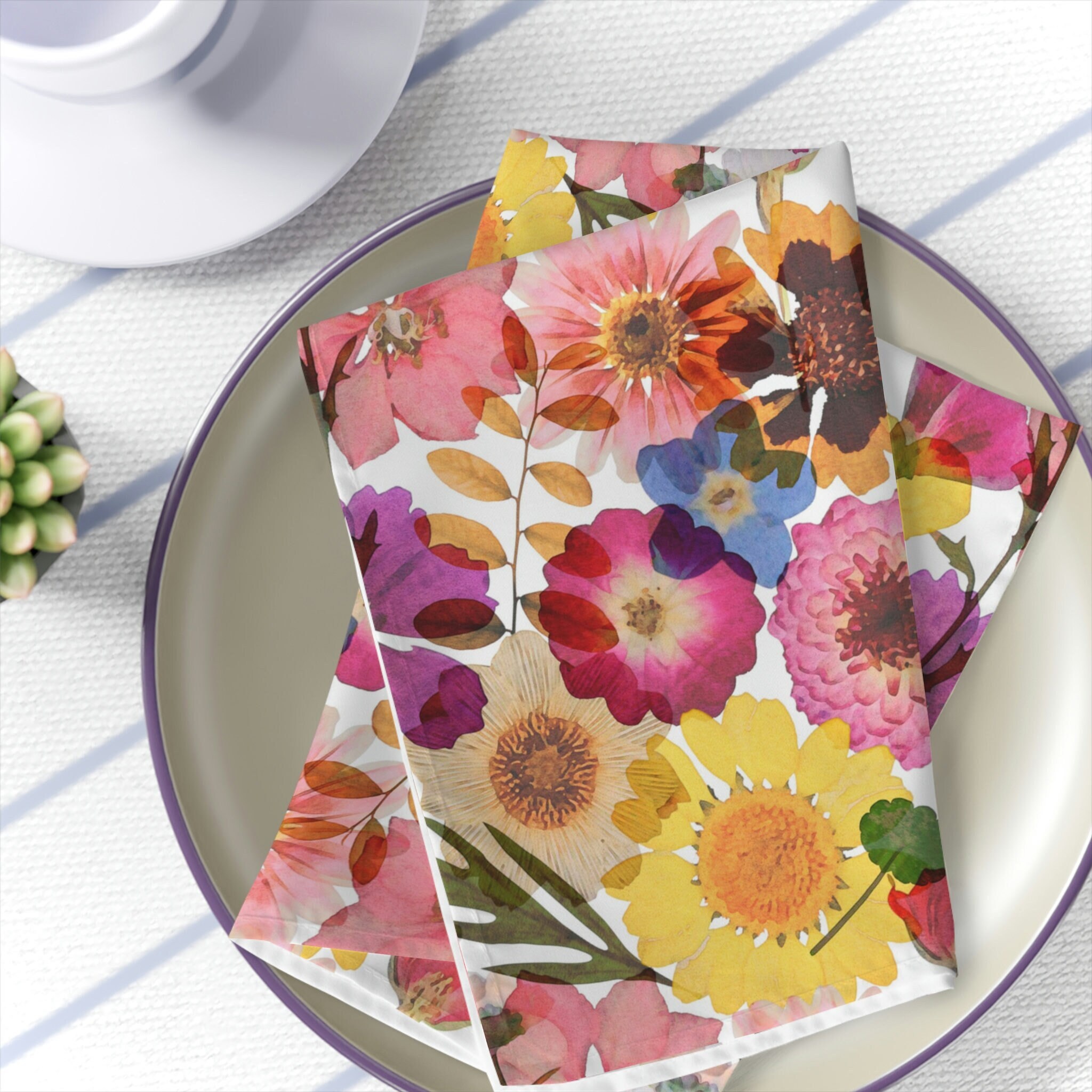 Pressed Flower Cloth Napkin Set - Floral Spring Mothers Day Table Napkins