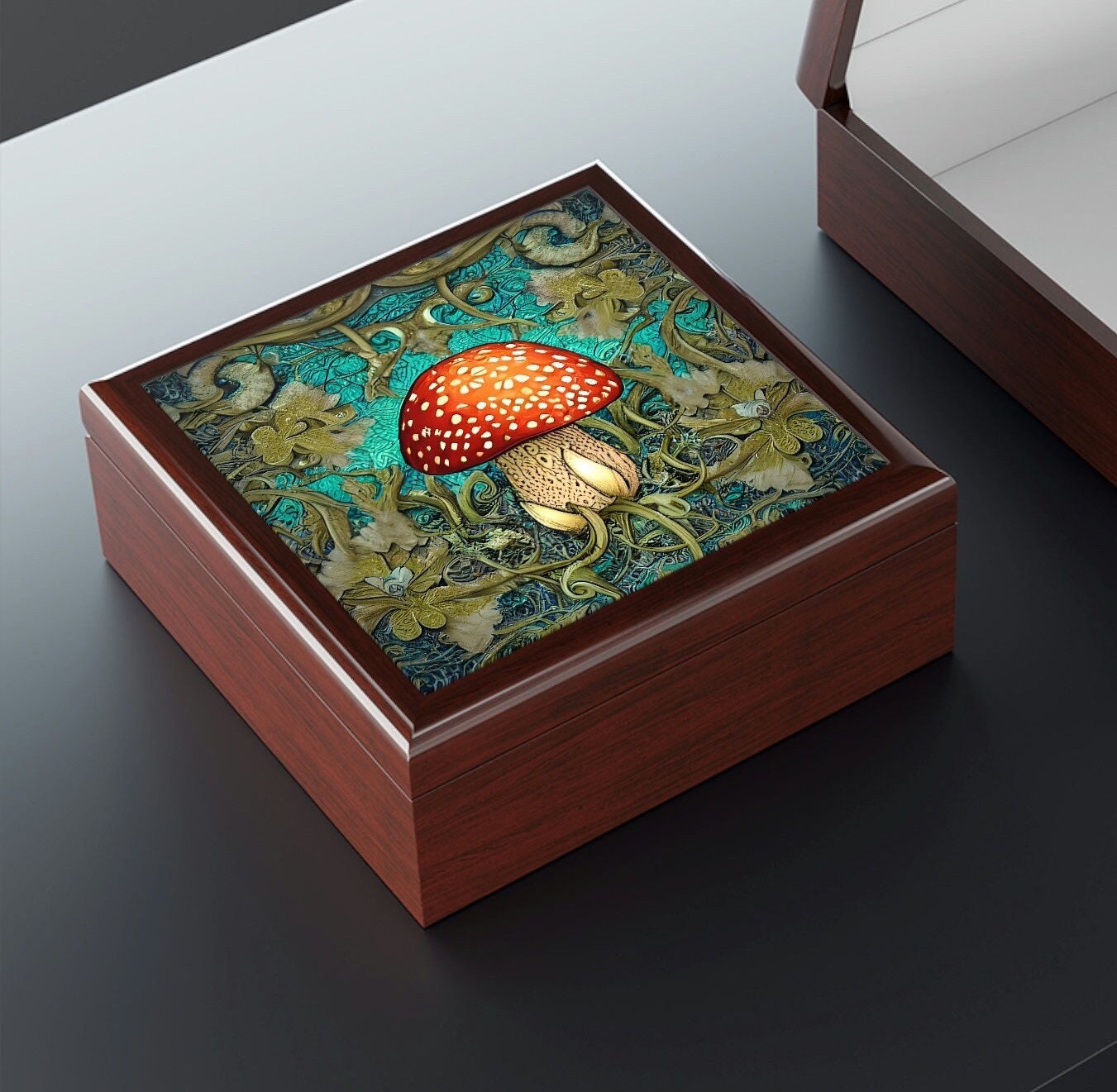 Mushroom Jewelry Box Wooden - Dark Forest Cottagecore Trinket Box