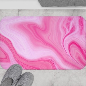 Bubblegum Pink Bath Mat - Pretty Abstract Marble Girls Bath Mat Soft Pink Girls Bathroom Decor