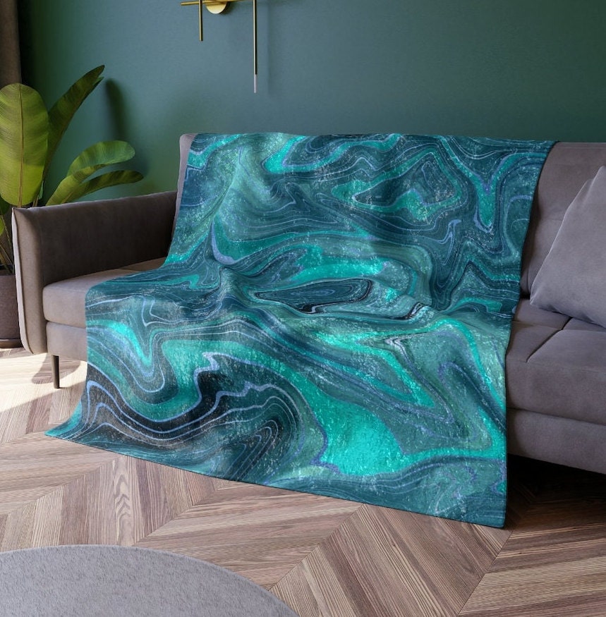 Ocean Blue Throw Blanket Soft Abstact Blue Blanket Eclectic Teal Blanket Marble Throw Blanket Etsy Canada