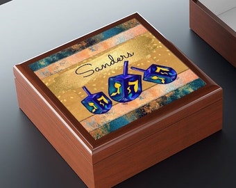 Wood Hanukkah Gift Box - Custom Hanukkah Keepsake Box Dreidel Art Judaica Gift For Jewish Family