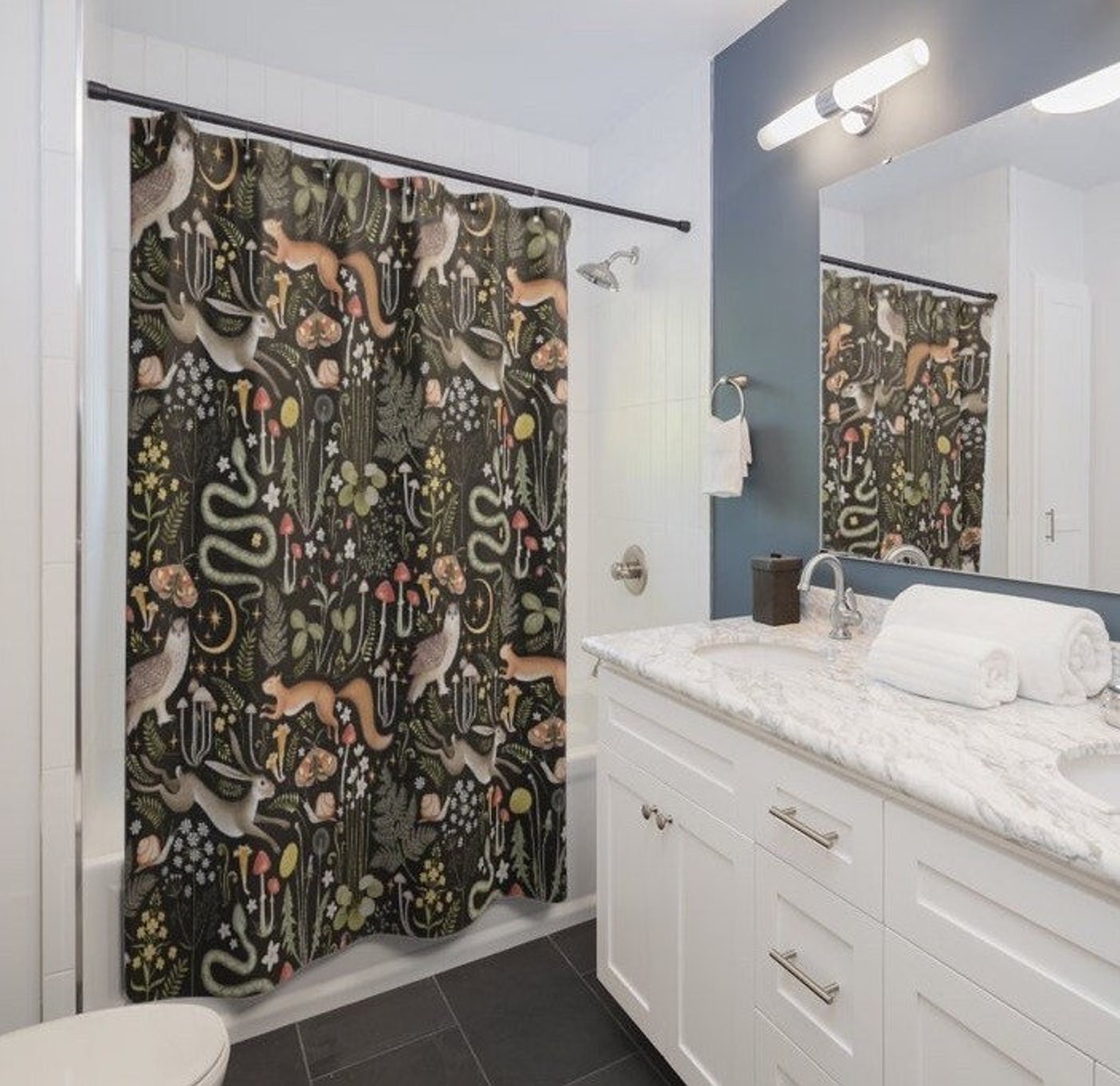 Woodland Shower Curtain Animal Bathroom Decor Magical Etsy