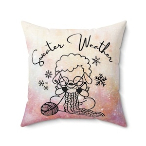 Sweater Weather Pillow - Cute Winter Throw Pillow, Girls Nursery Pillow, Animal Pillow for Kids