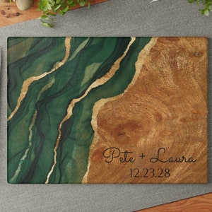 Customized Glass Cutting Board for Couples - Wood Printed Emerald Green Tempered Glass Cutting Board Unique Wedding Anniversary Gift Ideas