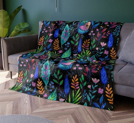 Dark Colorful Plant Throw Blanket Jungle Grasshopper Decor Tropical Forest Blanket Insect Art Etsy Canada