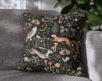 Woodland Throw Pillow - Woodland Animal Pillow Botanical Forest Nursery Pillow Animals