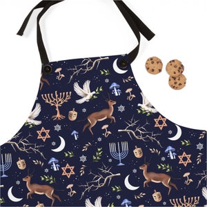 Hanukkah Apron - Jewish Chanukah Gift Cute Woodland Hanukkah Kitchen Apron