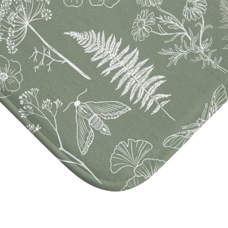 Boho Sage Green Bath Mat Forest Bathroom Decor Moth Bath - Etsy