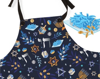 Blue Hanukkah Apron - Jewish Apron, Womens Hanukkah Gift Kitchen Apron