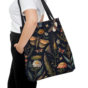 Moth Tote Bag - Dark Academia Black Forest Moth Shoulder Purse