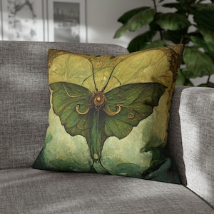 Luna Moth Pillow - Witchy Moss Green Luna Moth Decor Goth Victorian Cottagecore Throw Pillow