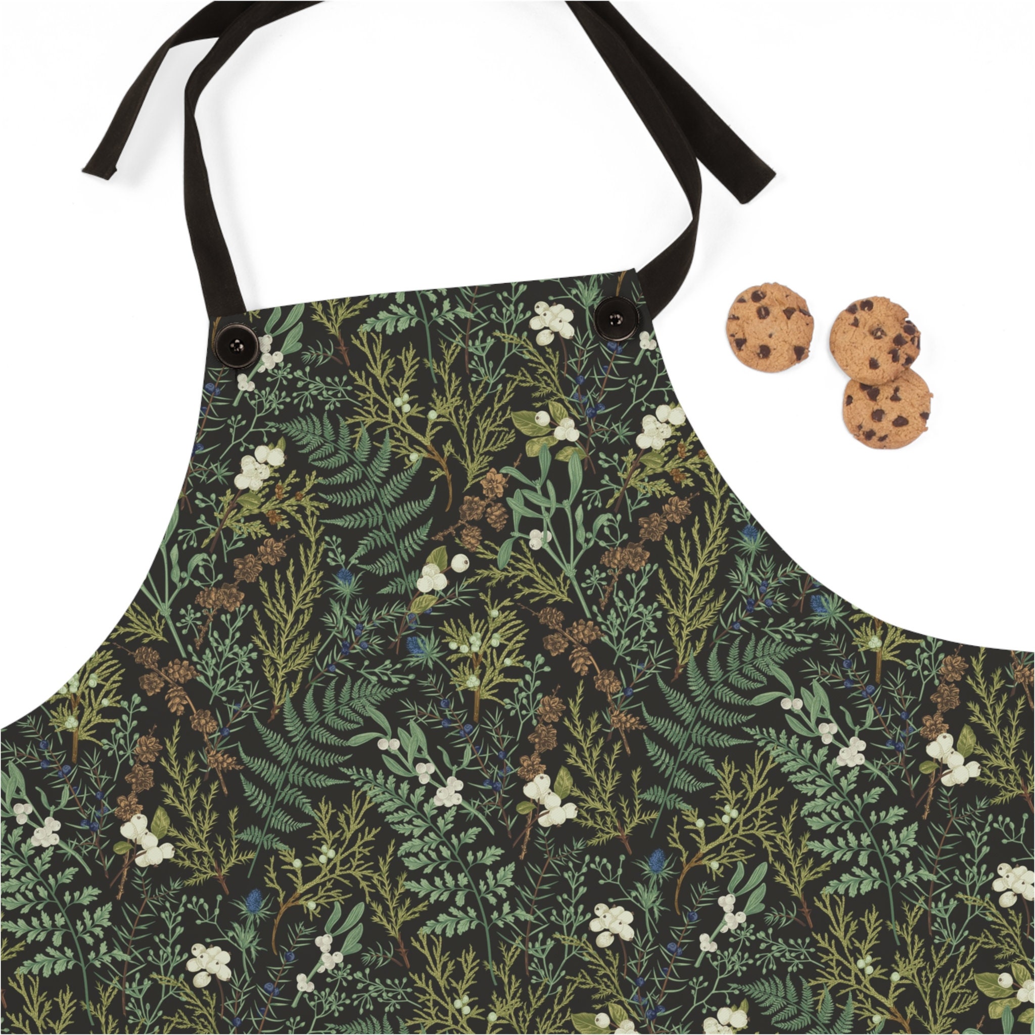 Forest Apron - Rustic Winter Botanical Apron Woodland Pine Farmhouse Mistletoe Holiday Kitchen Apron