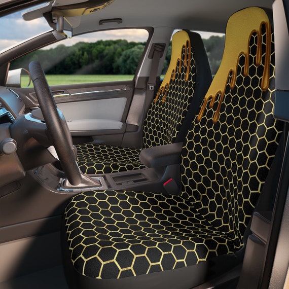 Honeycomb Car Seat Covers Eclectic Black and Gold Queen Bee Honey Drip Car  Accessories 