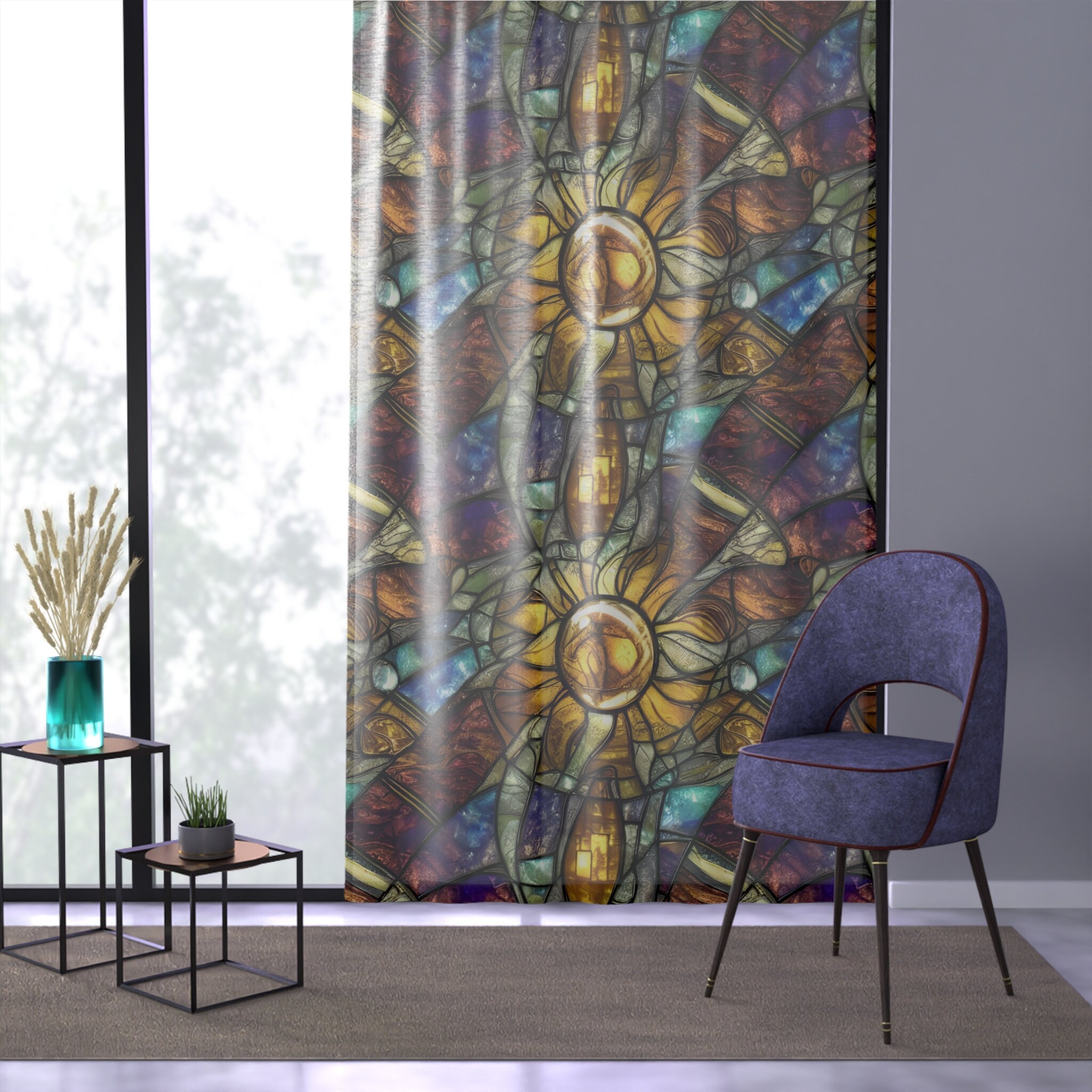 VUMIVI Stained Glass Blackout Curtains - Vintage Abstract Patchwork Design, 84x84 Inches, 2 Panels - View #11