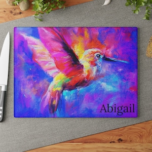 Personalized Hummingbird Cutting Board - Colorful Bird Glass Cutting Board