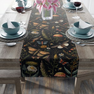 Moth Table Runner - Dark Academia Black Enchanted Forest Cottagecore Table Decor