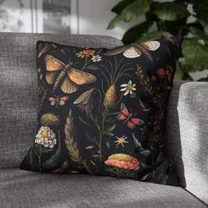 Moth Throw Pillow - Dark Academia, Black Forest, Moth Pillow, Witchy Throw Pillow, Insects, Pillow For Women, Dark Botanical Pillow