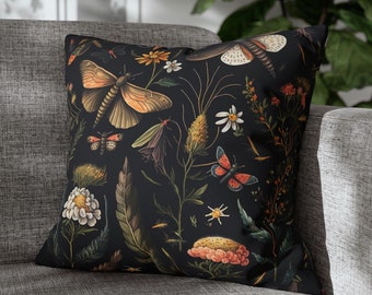 Moth Throw Pillow - Dark Academia, Black Forest, Moth Pillow, Witchy Throw Pillow, Insects, Pillow For Women, Dark Botanical Pillow