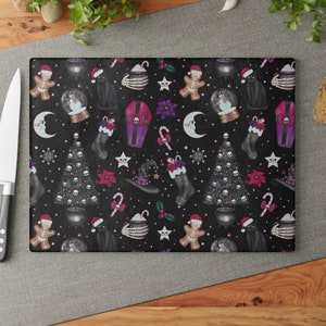 Spooky Christmas Glass Cutting Board Gift - Goth Nightmare Christmas Halloween Decorative Holiday Witchy Cutting Board
